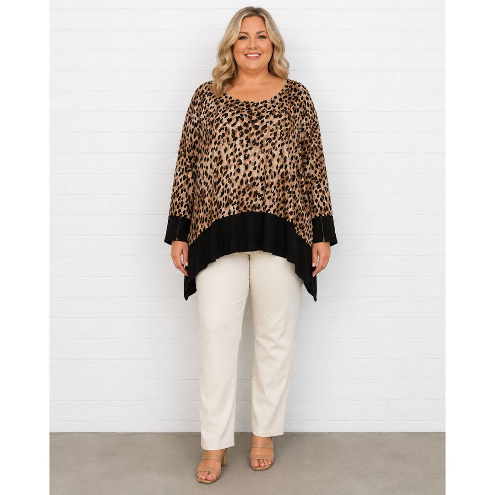 Calvin Klein 3X 24 26 Wild Cheetah Black Banded Zipper Accent Stretch Tunic Top